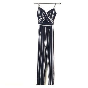 STRIPED WIDE LEG NAVY JUMPSUIT
